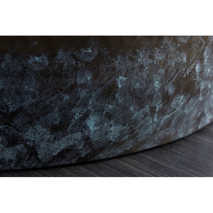 Couchtisch TRIANE 60 cm aus goldenem und blauem Aluminium – Runder Couchtisch im gehämmerten Design