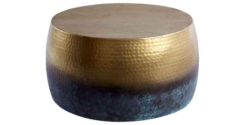 Table basse TRIANE ronde 60cm dorée et bleue