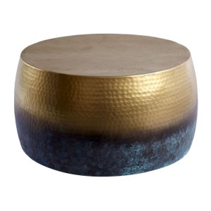 Table basse TRIANE ronde 60cm dorée et bleue