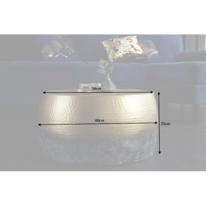 Couchtisch TRIANE 60 cm aus goldenem und blauem Aluminium – Runder Couchtisch im gehämmerten Design