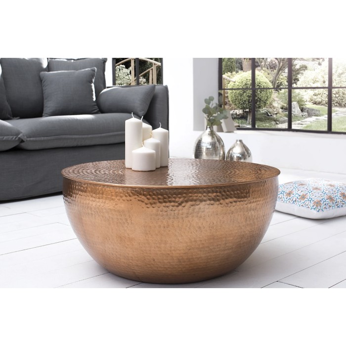 Lage tafel TRIANE 60 cm in gehamerd brons aluminium - Ronde design salontafel