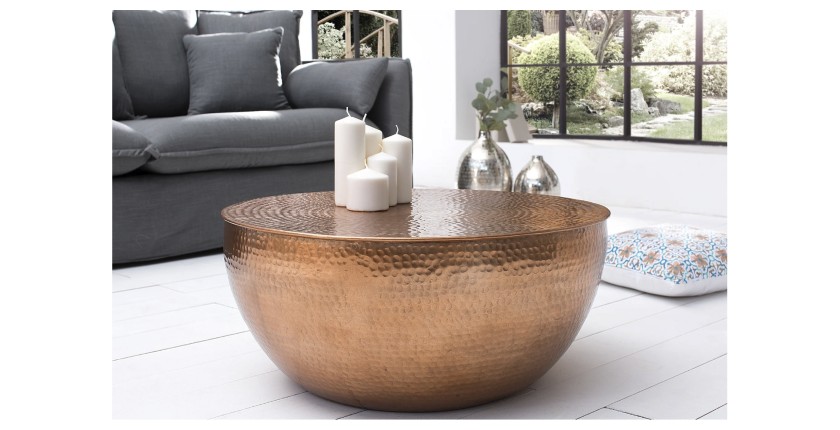 Table basse ronde TRIANE bronze 60cm mise en situation