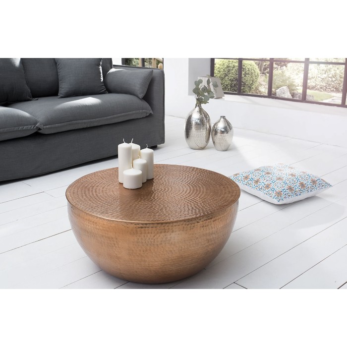 Lage tafel TRIANE 60 cm in gehamerd brons aluminium - Ronde design salontafel