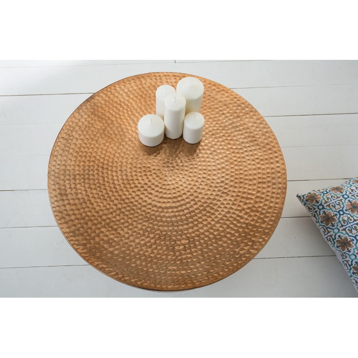 Lage tafel TRIANE 60 cm in gehamerd brons aluminium - Ronde design salontafel