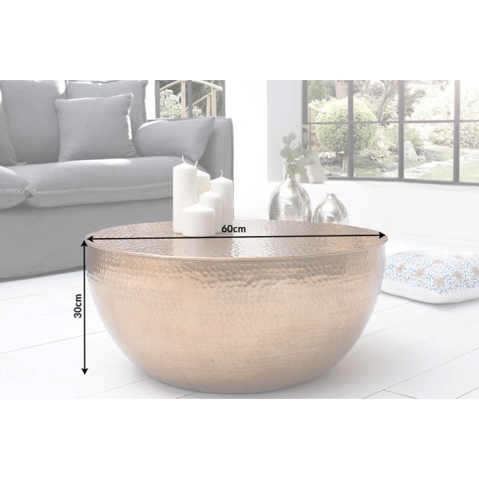 Lage tafel TRIANE 60 cm in gehamerd brons aluminium - Ronde design salontafel