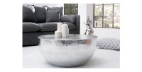 Table basse TRIANE ronde 60cm argentée mise en situation