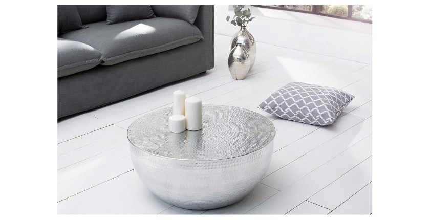 Table basse TRIANE ronde 60cm argentée vue éloignée