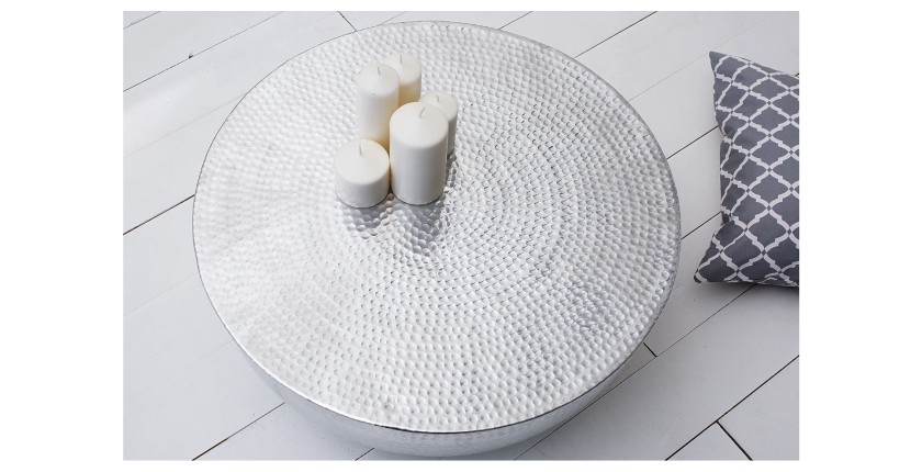 Table basse TRIANE ronde 60cm argentée vue de haut