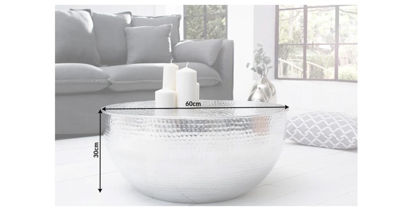 Table basse TRIANE ronde 60cm argentée dimensions