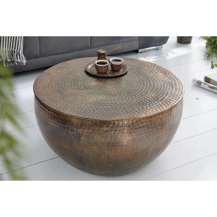 Lage tafel TRIANE 60 cm in gehamerd koperen aluminium - Rond design salontafel