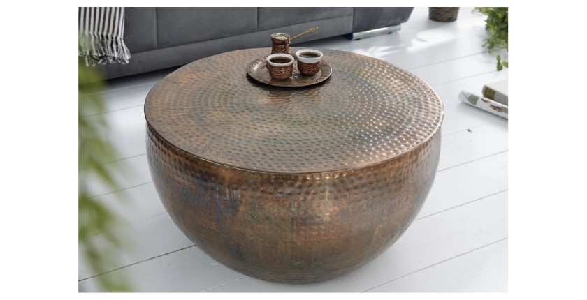 Table basse TRIANE ronde 60cm cuivre mise en situation