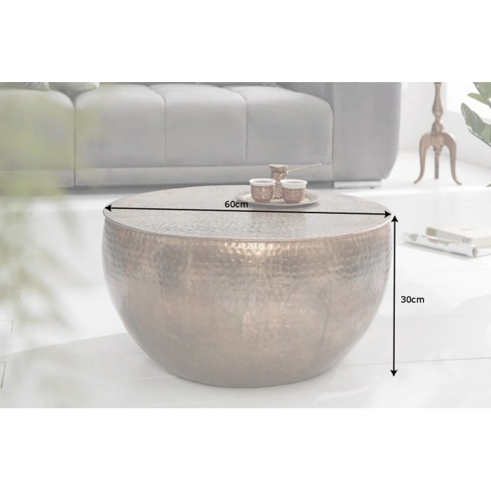 Lage tafel TRIANE 60 cm in gehamerd koperen aluminium - Rond design salontafel