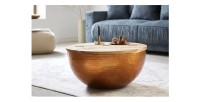 Table basse ronde 60cm TRIANE bronze et bois vue de face
