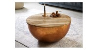 Table basse ronde 60cm TRIANE bronze et bois mise en situation