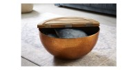 Table basse ronde 60cm TRIANE bronze et bois vue de face avec plateau ouvert