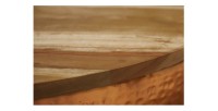 Zoom sur la jonction entre le plateau et la structure de la table basse TRIANE ronde 60cm cuivre