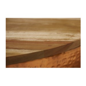 Zoom sur la jonction entre le plateau et la structure de la table basse TRIANE ronde 60cm cuivre