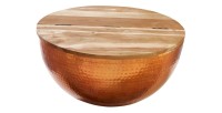 Table basse ronde 60cm TRIANE bronze et bois