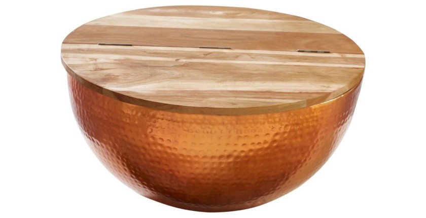 Table basse ronde 60cm TRIANE bronze et bois