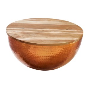 Table basse ronde 60cm TRIANE bronze et bois