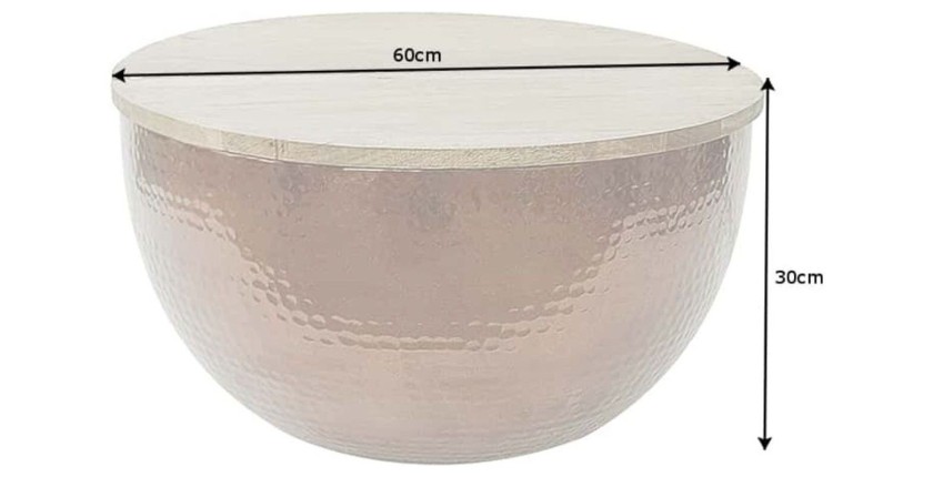 Table basse ronde 60cm TRIANE bronze et bois dimensions