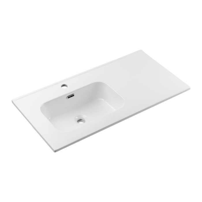 Lavabo da incasso ESSEN 90 cm con vasca spostata a sinistra in ceramica bianco brillante