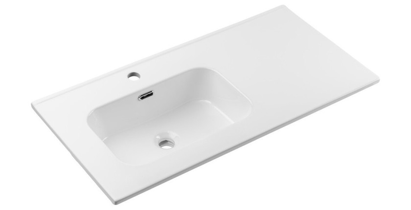 Vasque à encastrer ESSEN 90 cm cuve déportée gauche céramique blanc brillant