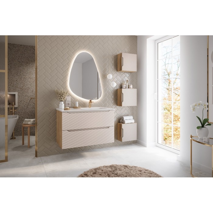 Lavabo da incasso ESSEN 90 cm con vasca spostata a sinistra in ceramica bianco brillante