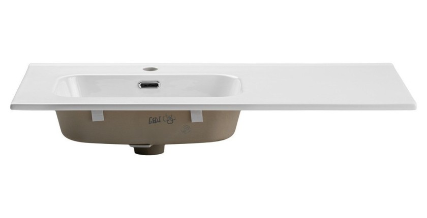 Vasque à encastrer ESSEN 90 cm cuve déportée gauche céramique blanc brillant