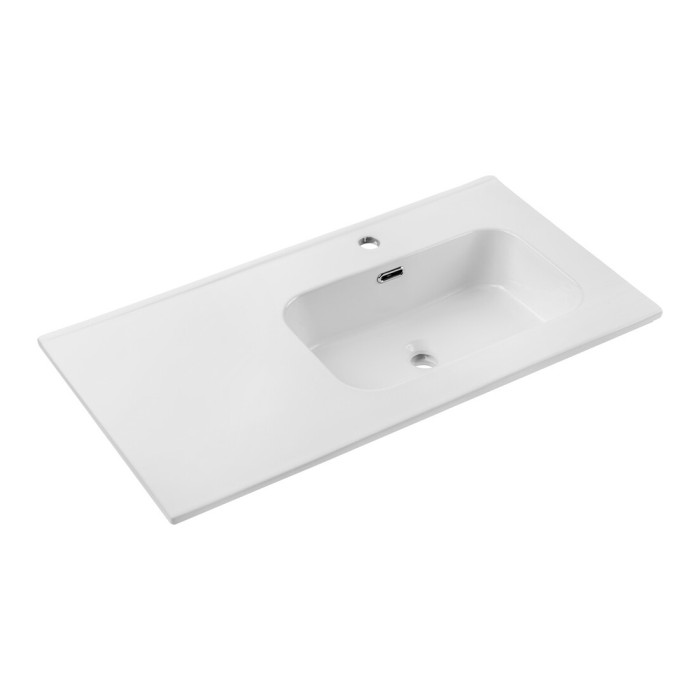 Vasque à encastrer ESSEN 90 cm cuve déportée droite céramique blanc brillant