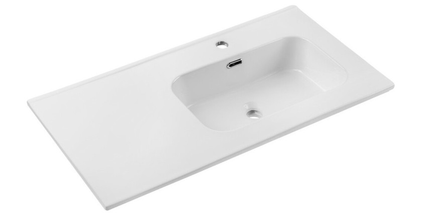 Vasque à encastrer ESSEN 90 cm cuve déportée droite céramique blanc brillant