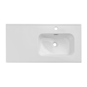 Vasque à encastrer ESSEN 90 cm cuve déportée droite céramique blanc brillant