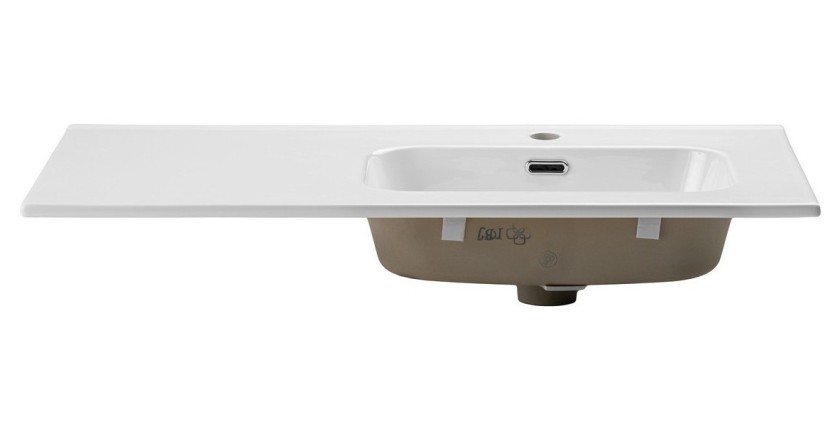 Vasque à encastrer ESSEN 90 cm cuve déportée droite céramique blanc brillant