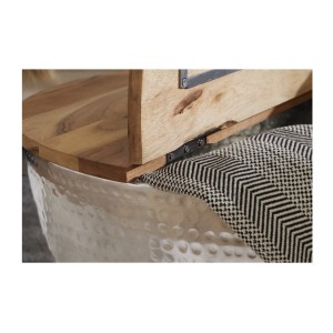Zoom sur le système d'ouverture de la table basse TRIANE argentée et bois 60cm