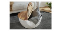 Table basse TRIANE argentée et bois 60cm vue de face ouverte