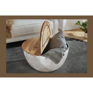 Table basse TRIANE argentée et bois 60cm vue de face ouverte