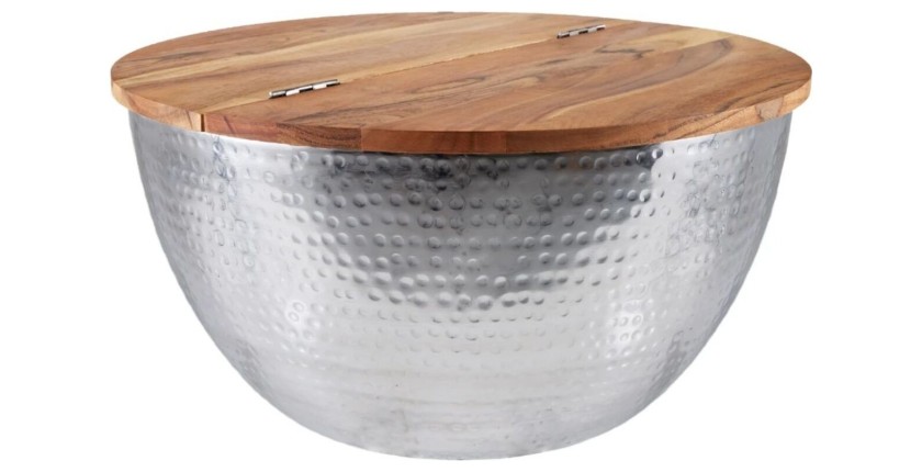 Table basse TRIANE argentée et bois 60cm