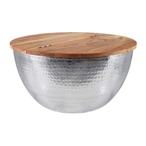 Table basse TRIANE argentée et bois 60cm