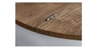 Zoom sur le système d'ouverture du plateau de la table basse ronde TRIANE 60cm blanche et bois