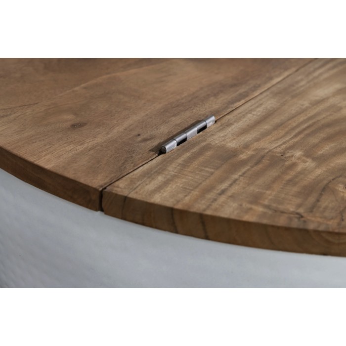 Salontafel TRIANE 60 cm met opbergruimte - Blad van acaciahout en wit gehamerd metalen frame