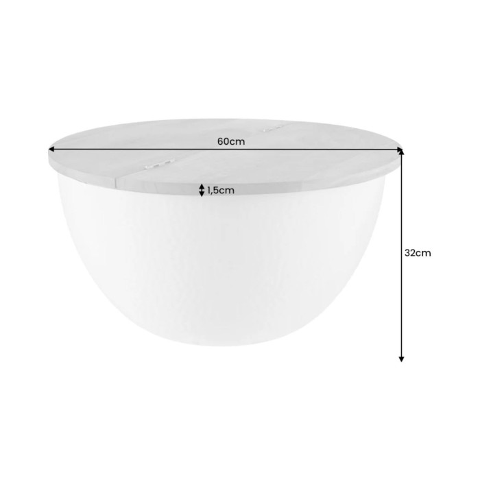 Salontafel TRIANE 60 cm met opbergruimte - Blad van acaciahout en wit gehamerd metalen frame
