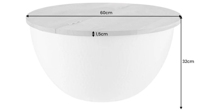 Table basse ronde TRIANE 60cm blanche et bois dimensions