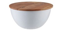 Table basse ronde TRIANE 60cm blanche et bois