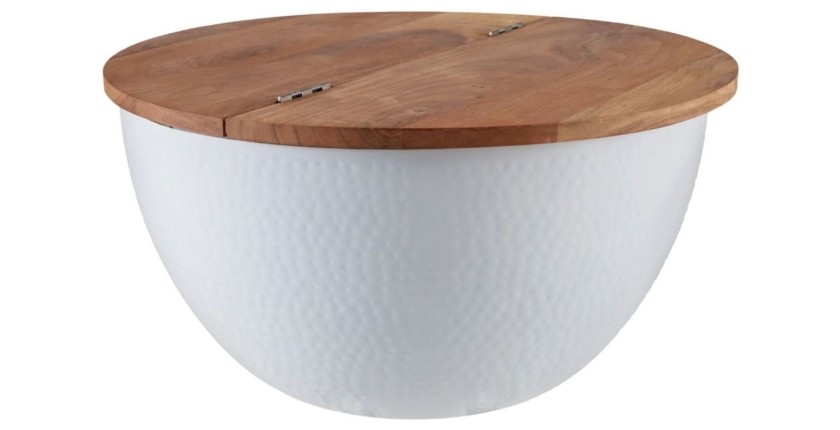 Table basse ronde TRIANE 60cm blanche et bois