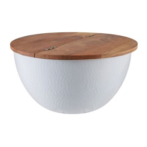 Table basse ronde TRIANE 60cm blanche et bois