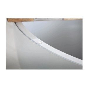 Zoom sur l'ouverture du plateau de la table basse TRIANE ronde 60cm blanche et bois clair