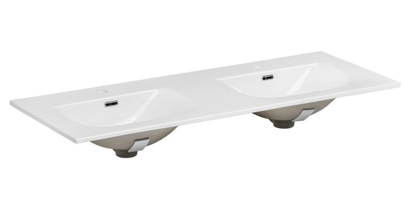 Vasque double VELOA 120 cm cuves ovales céramique blanc brillant