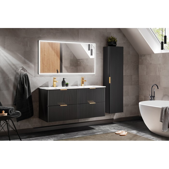 Vasque double VELOA 120 cm cuves ovales céramique blanc brillant