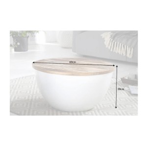 Table basse TRIANE ronde 60cm blanche et bois clair dimensions