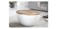 Table basse TRIANE ronde 60cm blanche et bois clair mise en situation